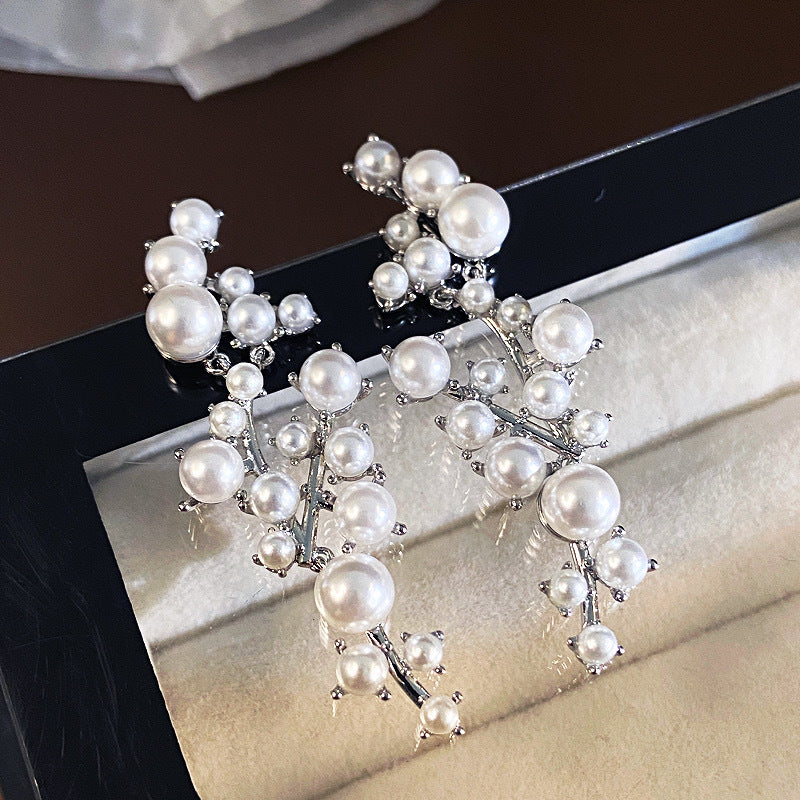 Lady Personality Simple Large Small Pearls Earrings