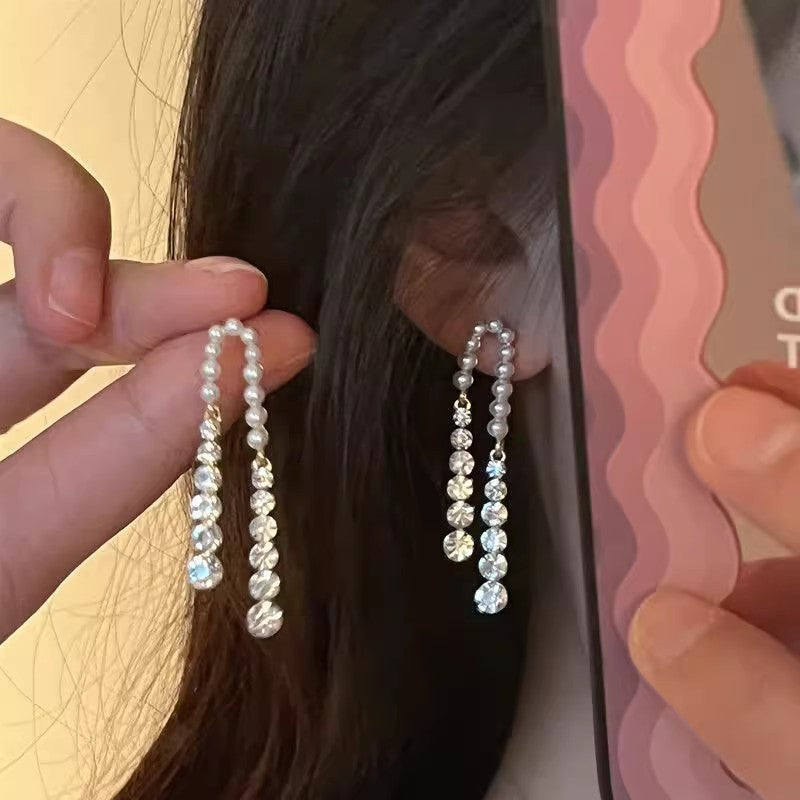 Light Luxury Minority Bow Pearl Graceful Long Earrings