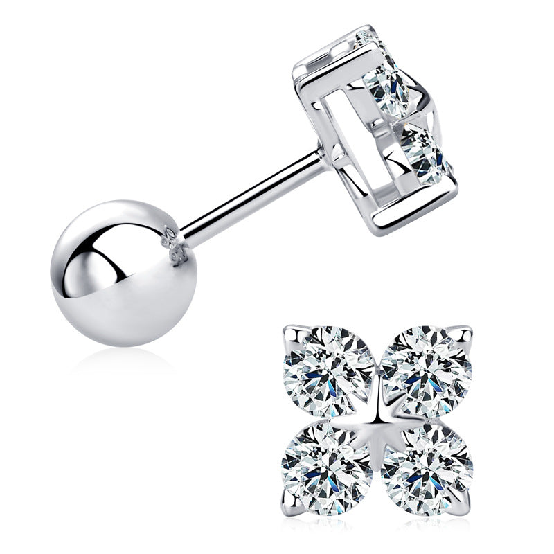 Clover Ear Color Moissanite Cute Sterling Earrings