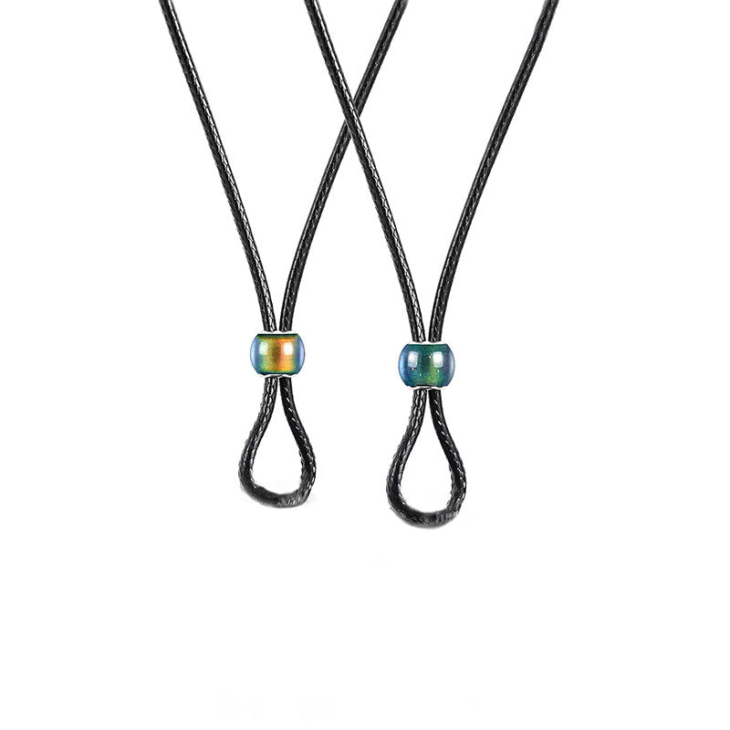 Creative Color Changing Round Beads Couple Leather Rope Necklaces