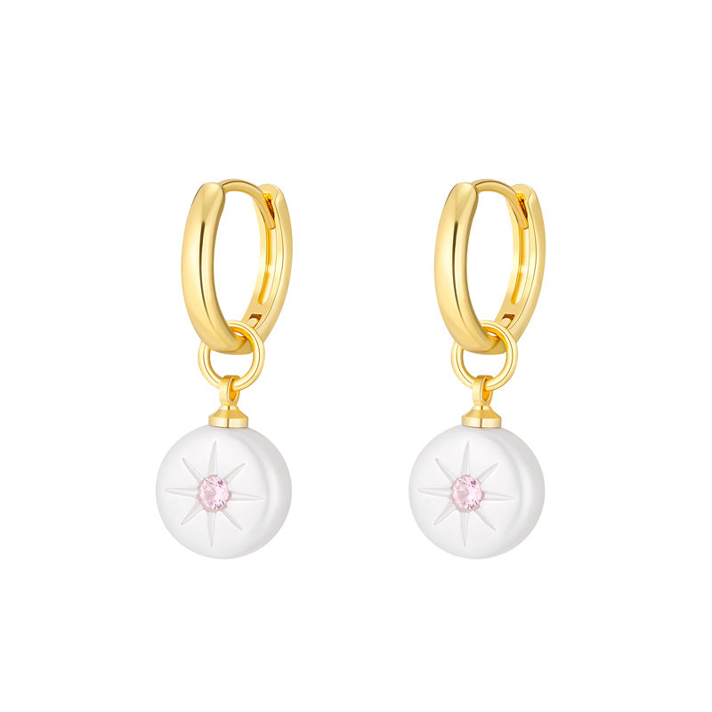 Women's Button Pearl Carved Fashionable Elegant White Rings