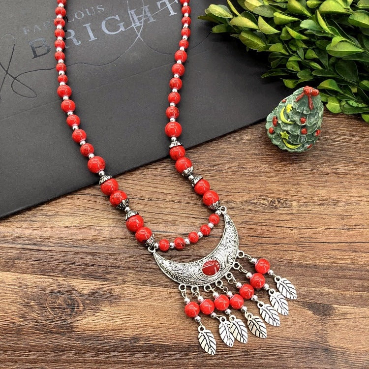 Women's Chain Moon Flower Colorful Beads Headdress Necklaces