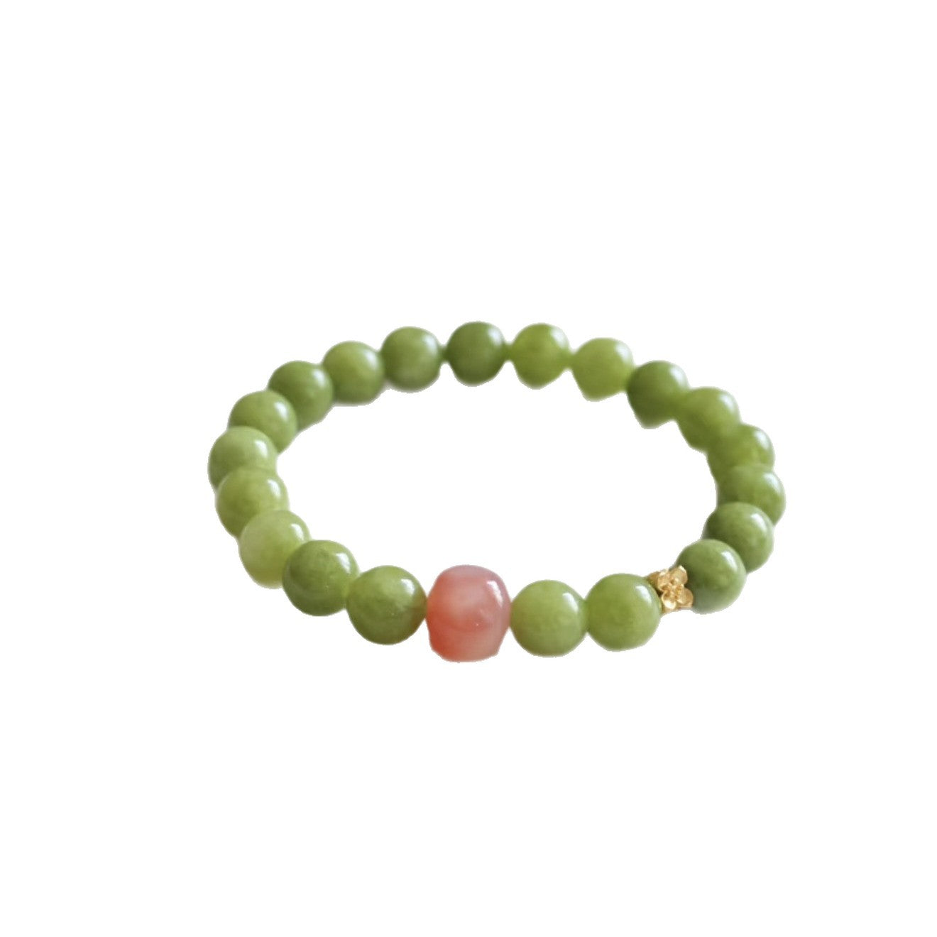 Green Olive Stone With White Crystal Pink Beaded Chinese Style Bracelet
