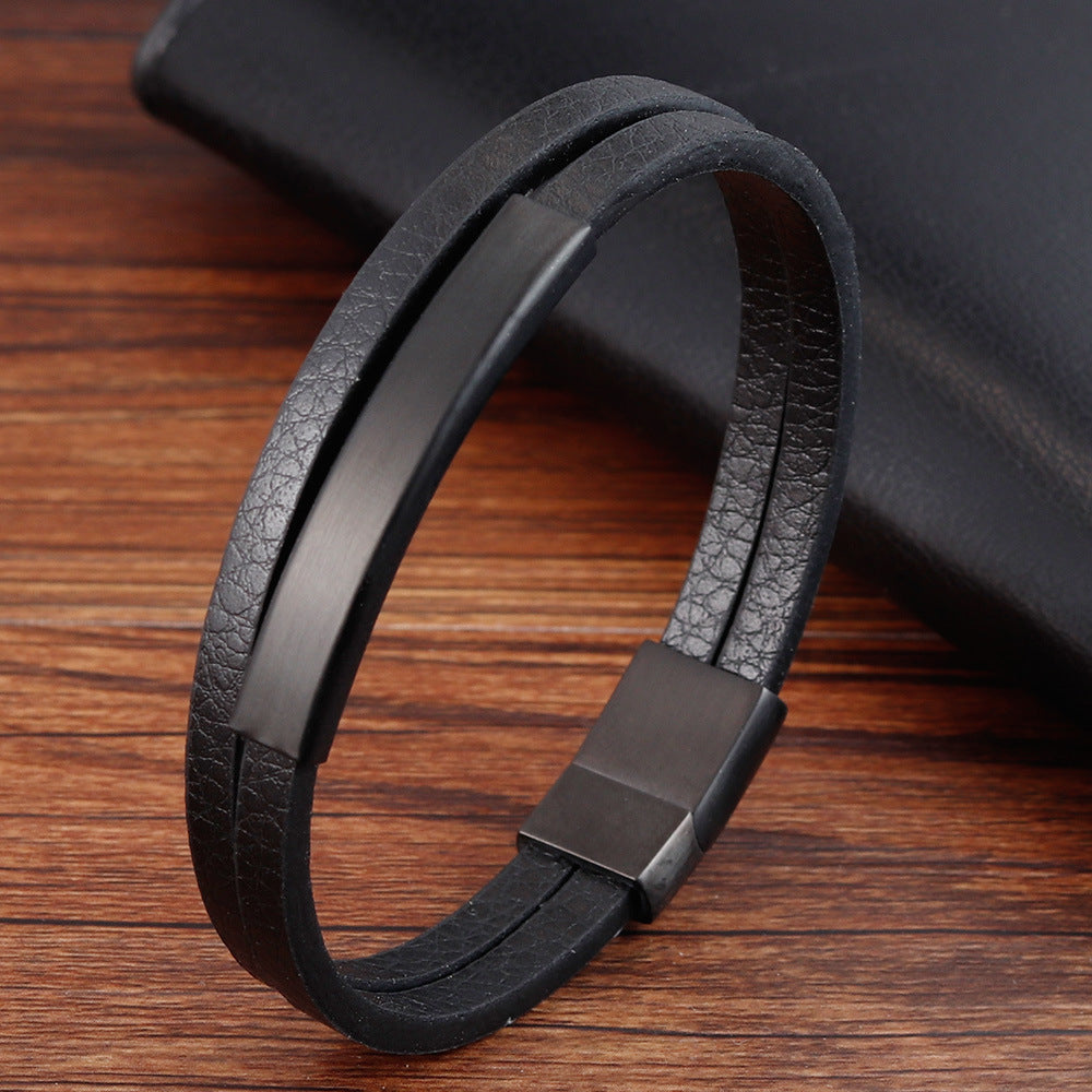 Men's Minimalist Creative Titanium Steel Leather Double Bracelet