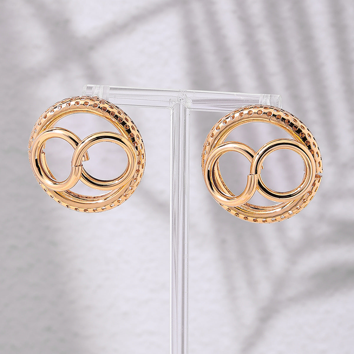 Metal Double Circle Twisted Hollow Multilayer Earrings