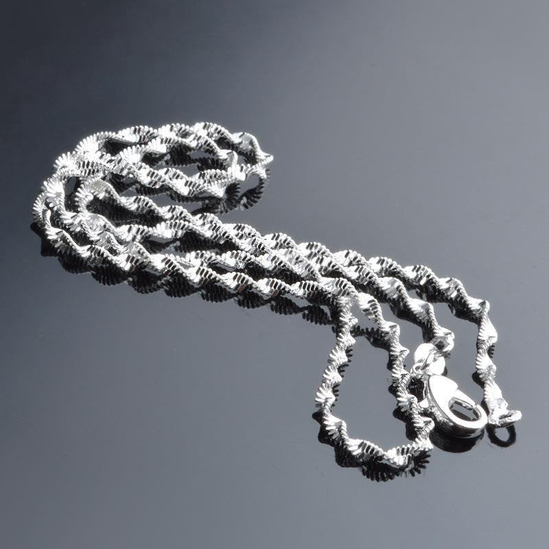 Women's Sier Plated Encrypted Water Wave Chain Necklaces