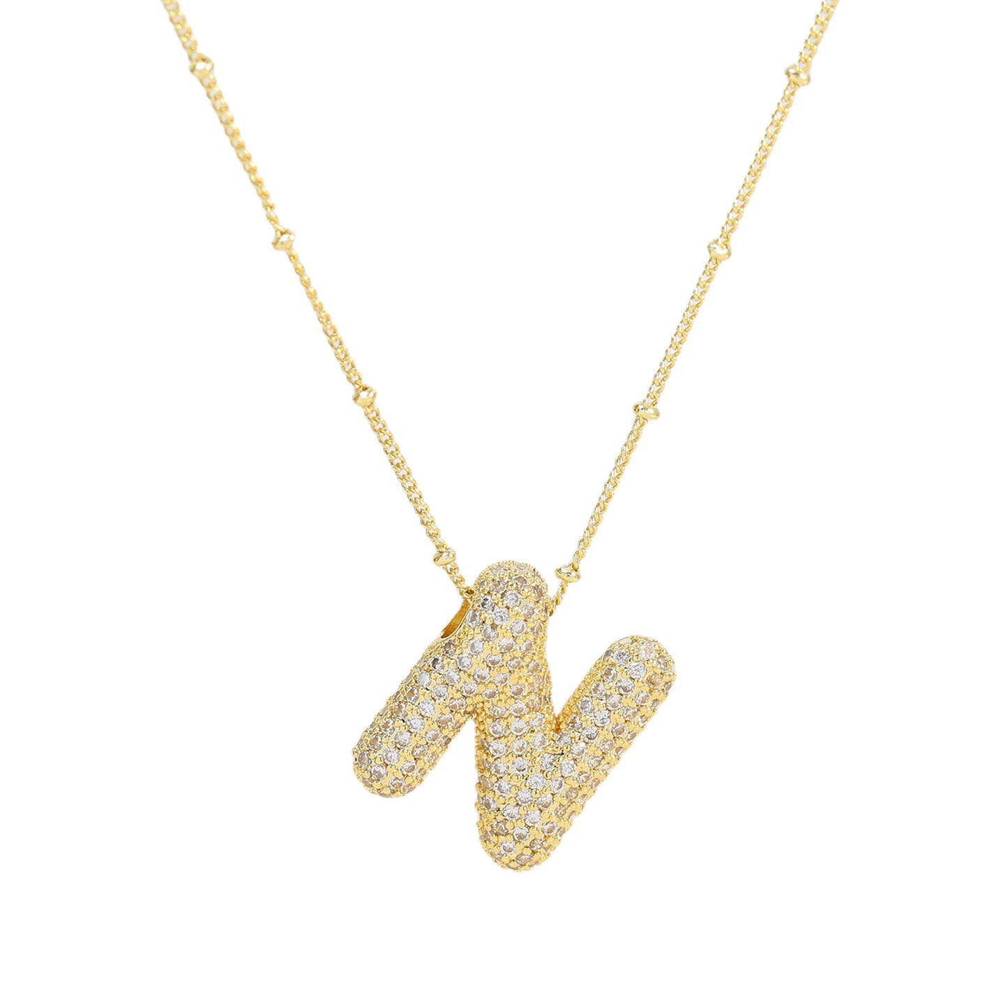 Women's Brass Zircon Bubble Balloon Letter Chubby Necklaces