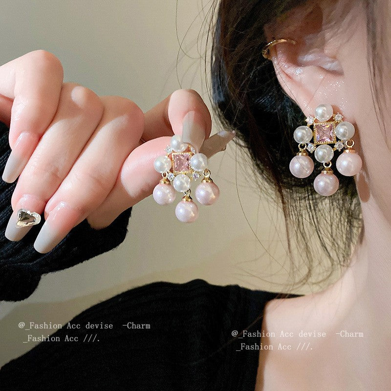 Light Luxury Minority Bow Pearl Graceful Long Earrings