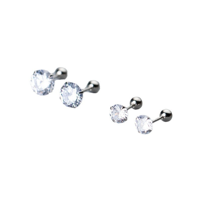 Single Diamond Four Claw Round Beads Earrings
