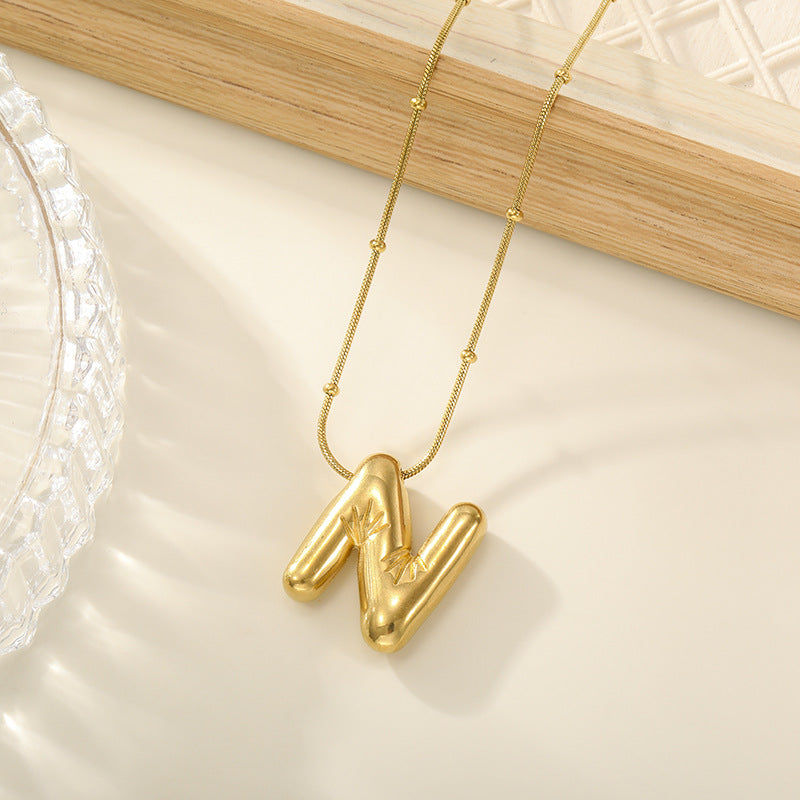 Women's Trendy Bubble Letter Colorfast Titanium Steel Design Pendants