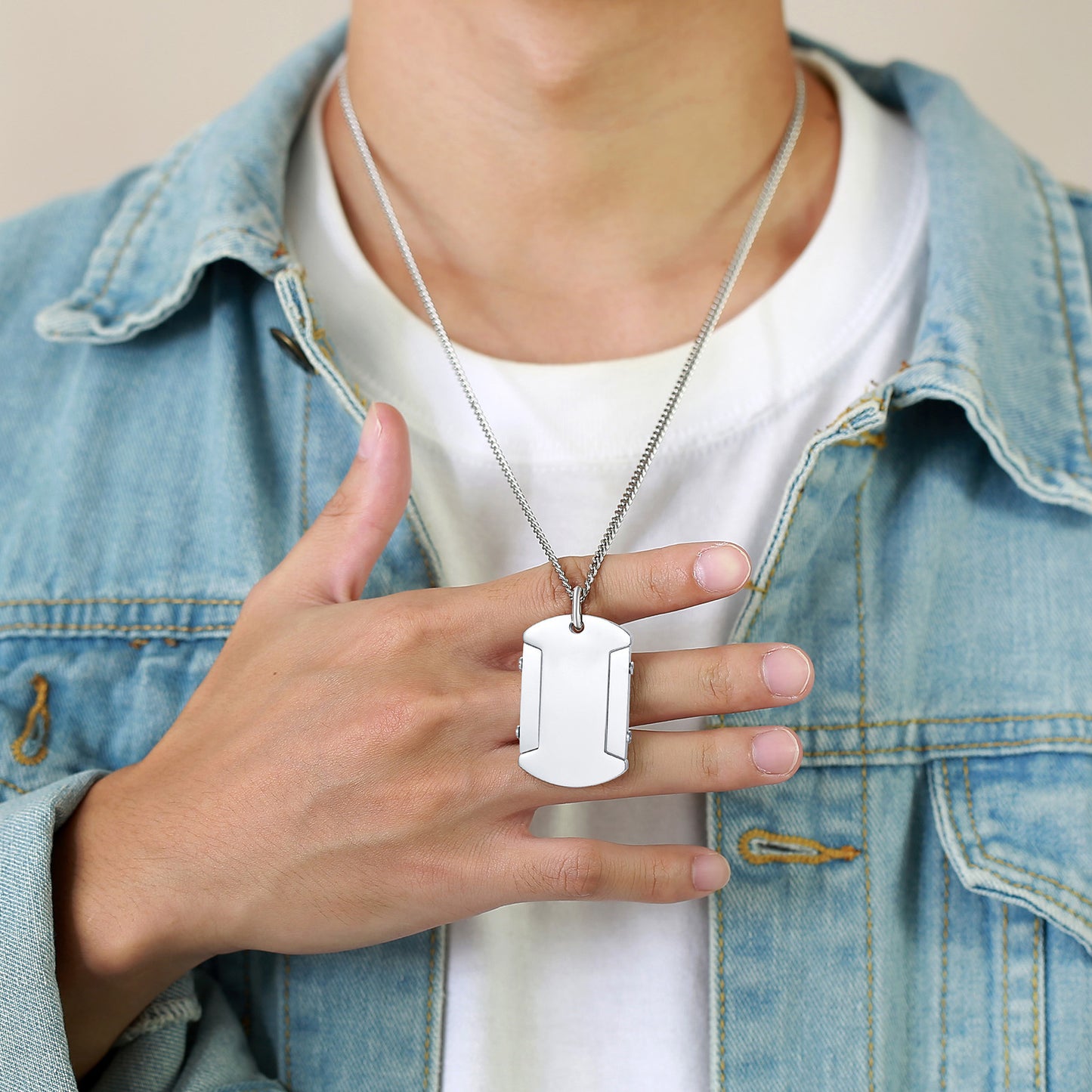 Men's Logo Stainless Steel Personalized Tag Square Pendants