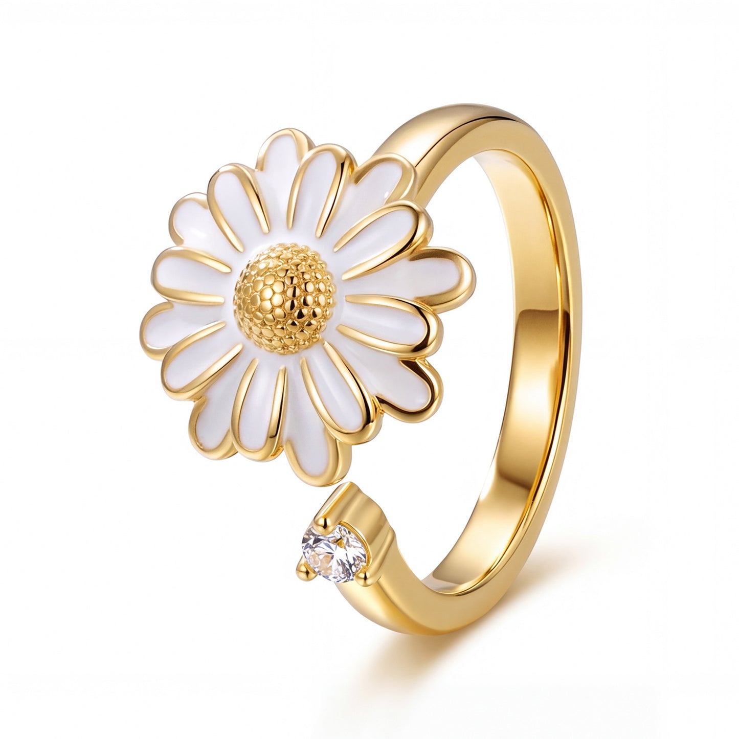 Rotatable Flower Female Opening Adjustable Little Daisy Anxiety Ring