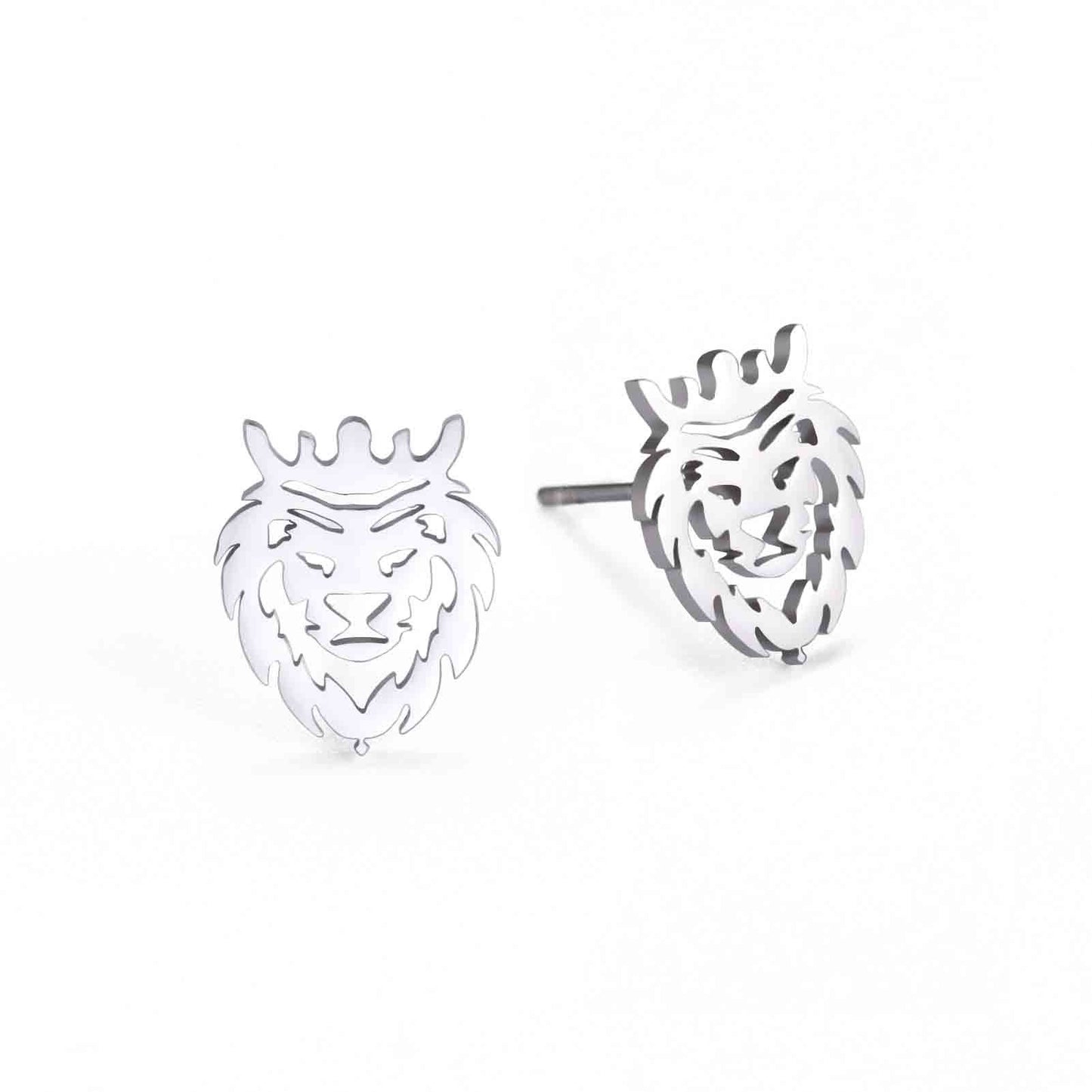 Women's Cut Titanium Steel Hollow Lion's Head Earrings