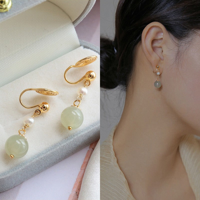 Jade Light Luxury High-grade Ear Clip Mosquito Earrings