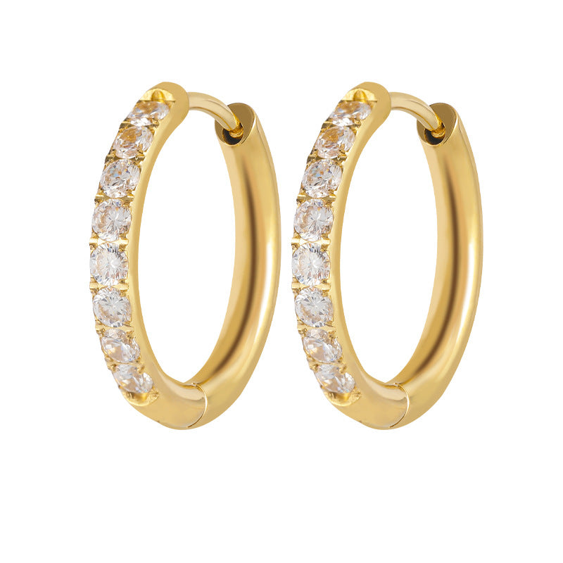 Carved Stainless Steel Studded With Zircon Earrings