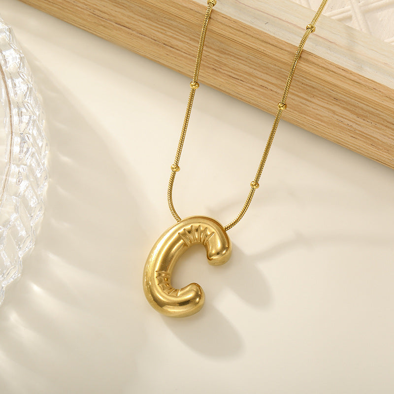 Women's Trendy Bubble Letter Colorfast Titanium Steel Design Pendants