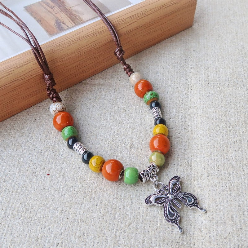 Women's Vintage Ethnic Style Ceramic Long Sweater Necklace