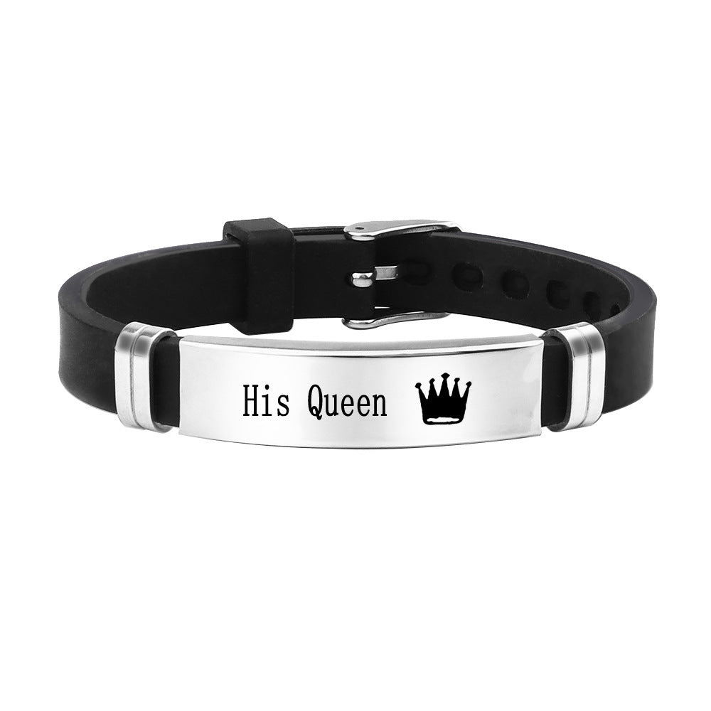 King Queen Couple Romantic Crown Stainless Bracelet