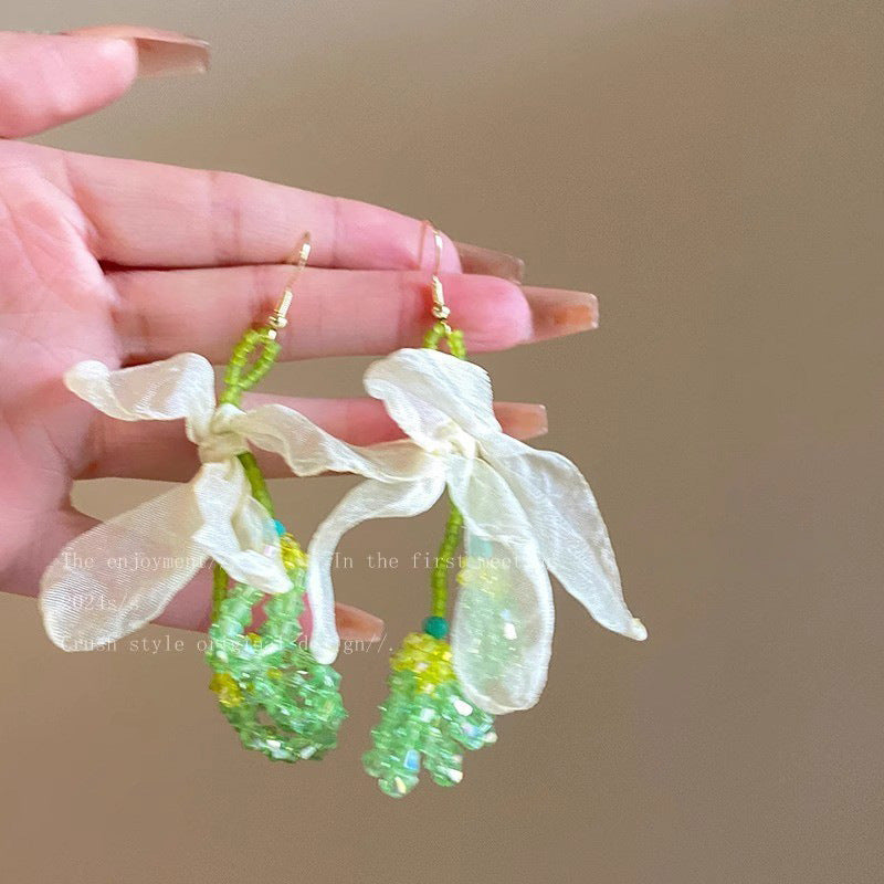 Women's Chiffon Flower Pearl High-grade Simple Minority Earrings