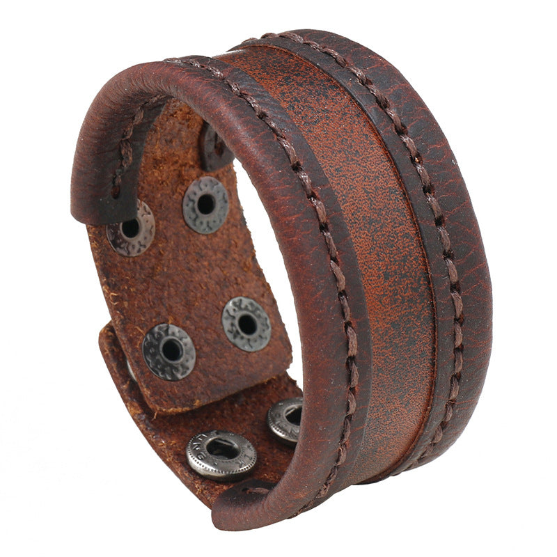 Simple Handmade Stitching Vintage Cattle Leather Bracelet