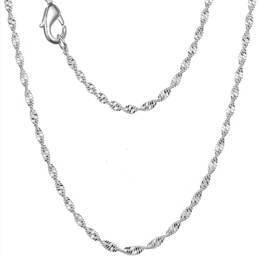 Women's Sier Plated Encrypted Water Wave Chain Necklaces