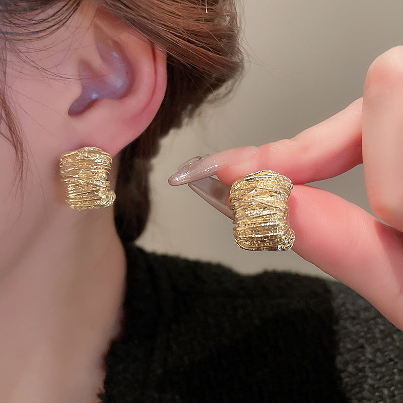 Metal Pleated Cold Style Light Luxury Earrings