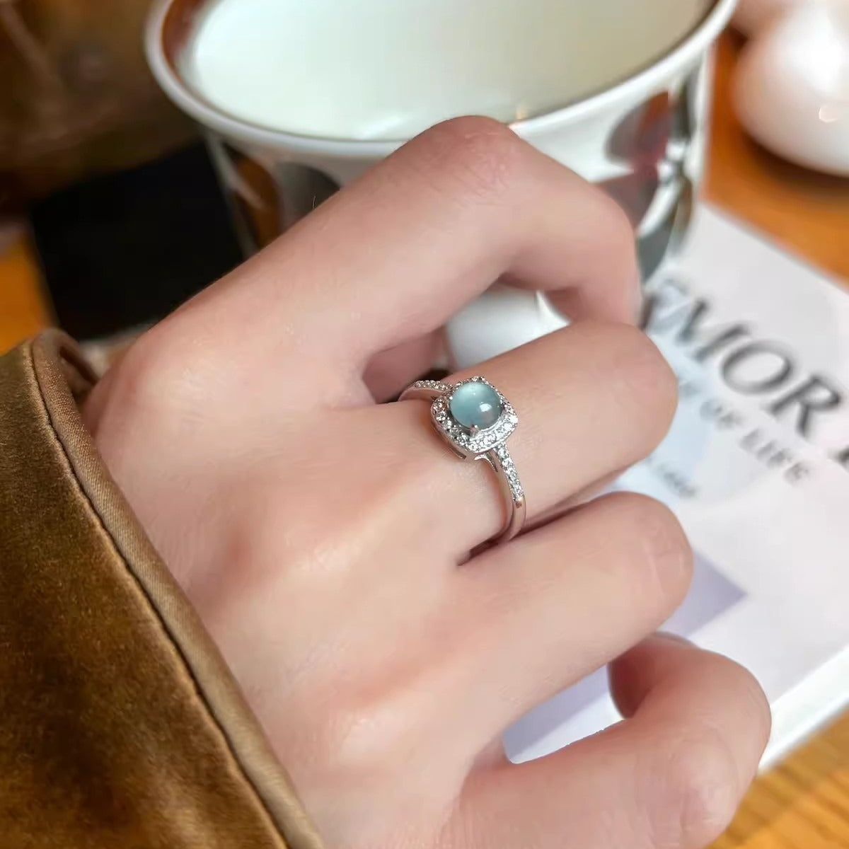 Women's Material Blue Water Jade Sterling Sier Ring