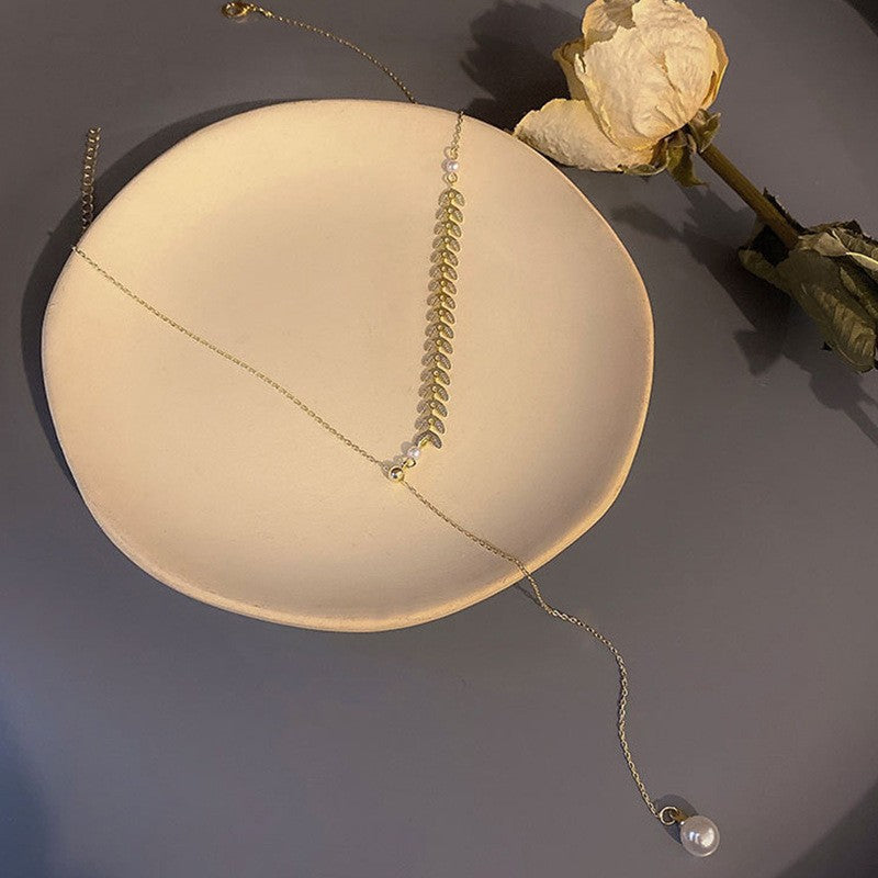 Ornament Simple Wheat Imitation Pearl Tassel Necklaces