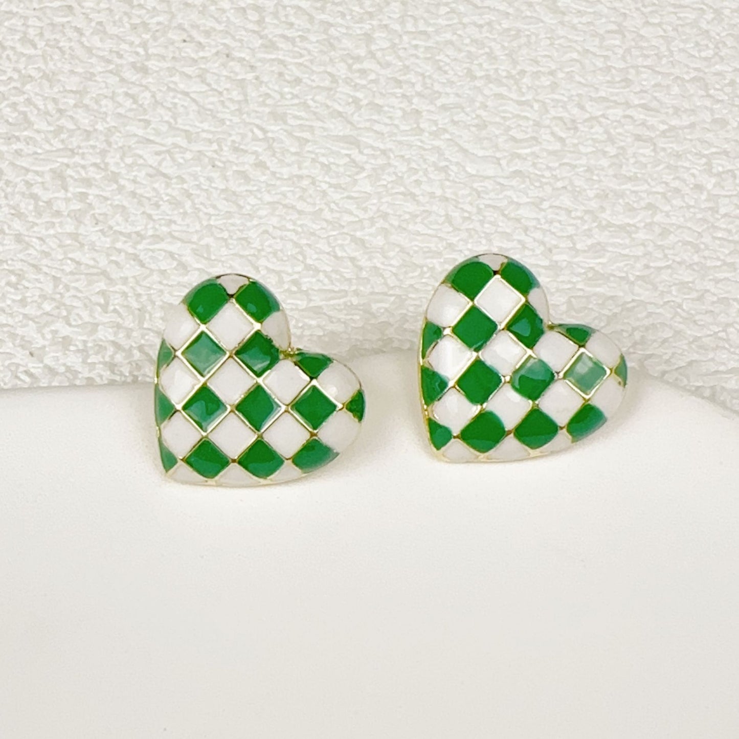 Women's Light Luxury Chessboard Plaid Love Heart Earrings