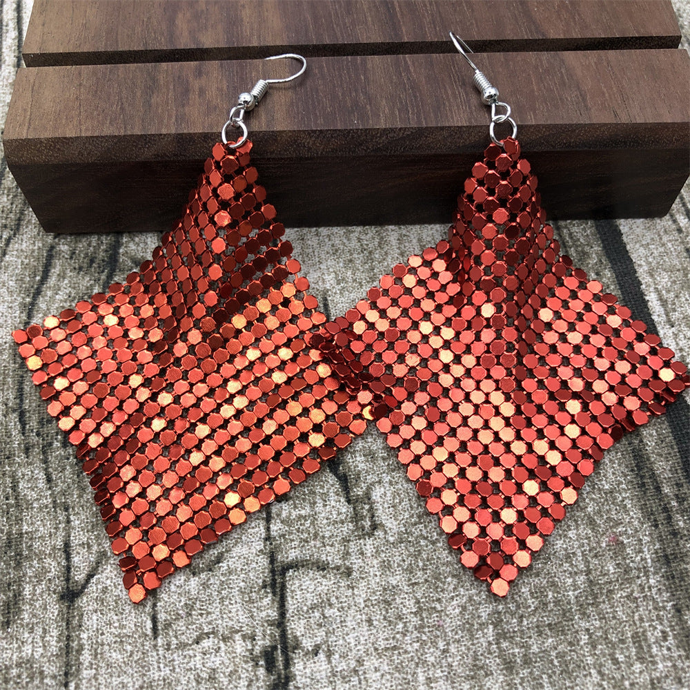 Large Mesh Plate Fashion Square Variable Earrings