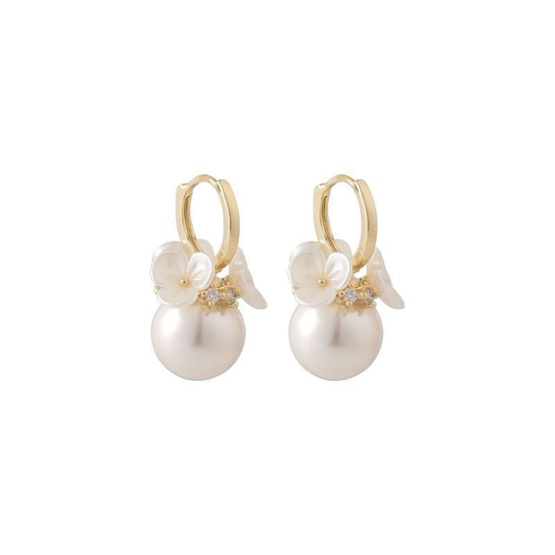 Women's Shell Flower Basket Pearl Fashion Little Clip Korean Style Niche Ear Buckle