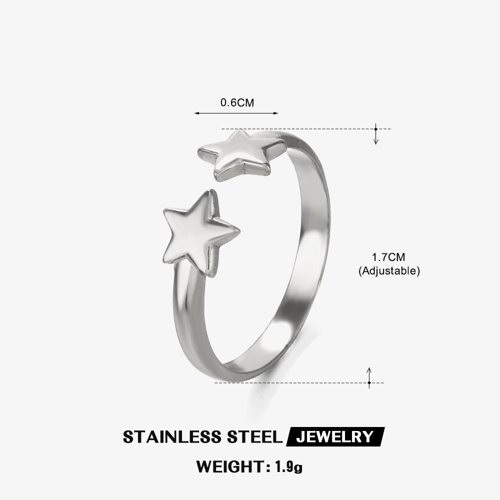 Fashion Pentagram Gold-plated Open Adjustable Stainless Rings
