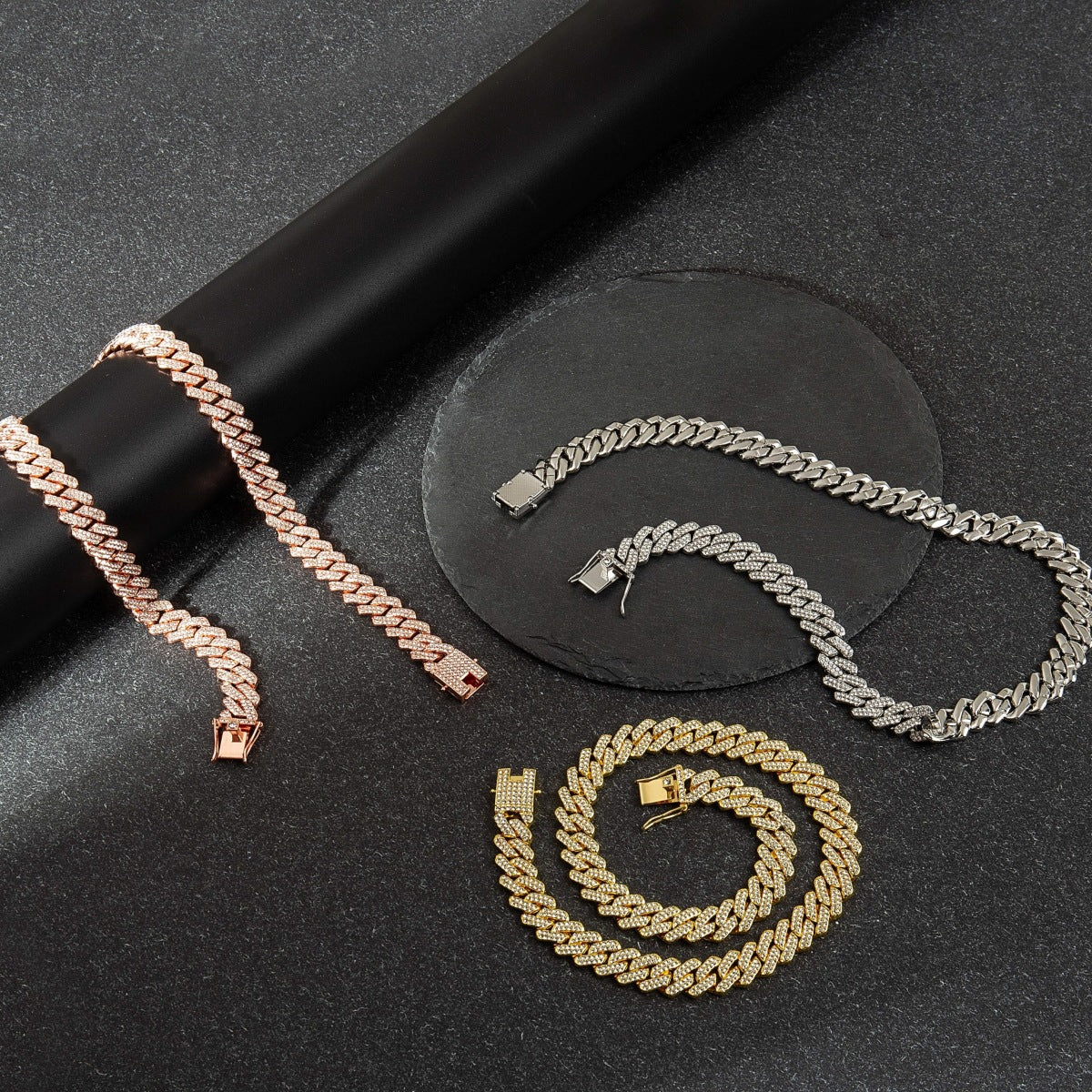Women's & Men's Alloy Cuban Link Chain Diamond-shaped Hip Necklaces