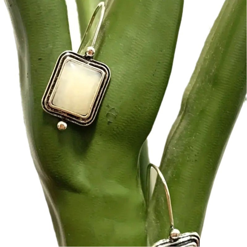 Luxury Natural Moonstone White Sapphire Drop Earrings
