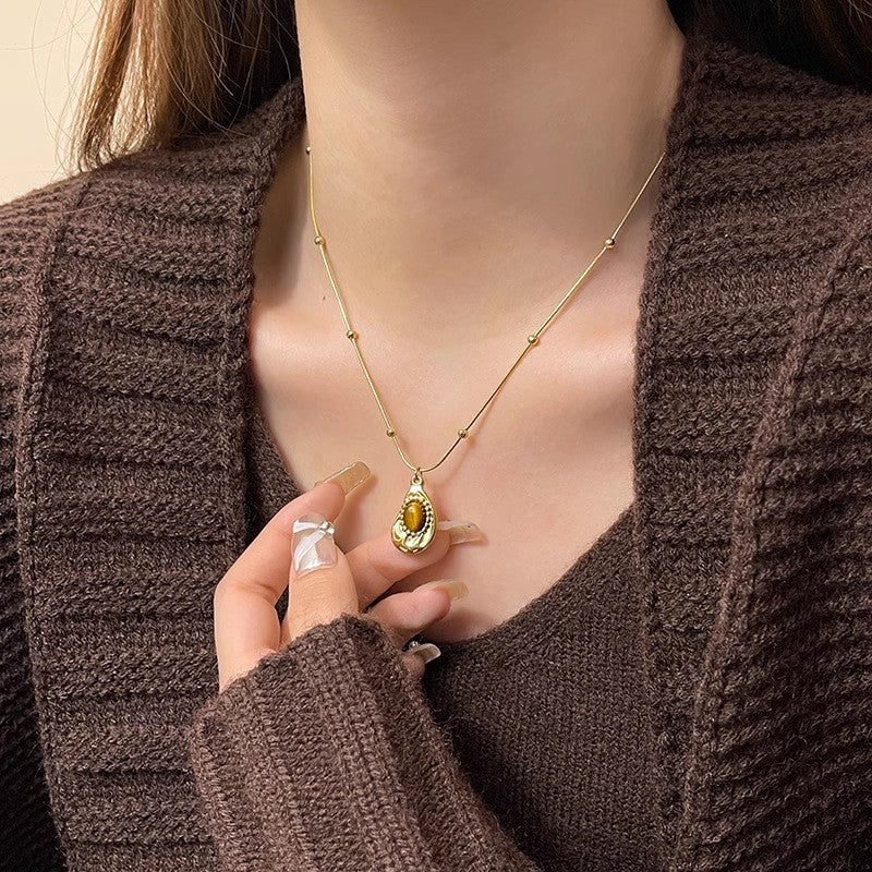 Sense Tigereye Clip Light Luxury Niche Hoop Patchwork Ear Buckle