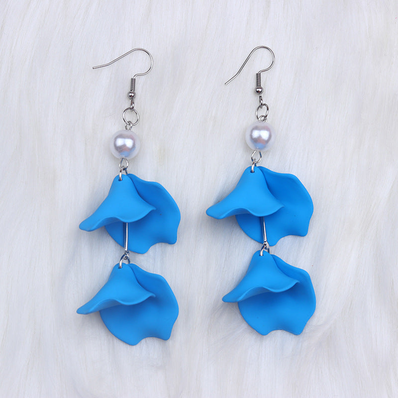 Women's Bohemian Style Pearl Petal Long Acrylic Earrings