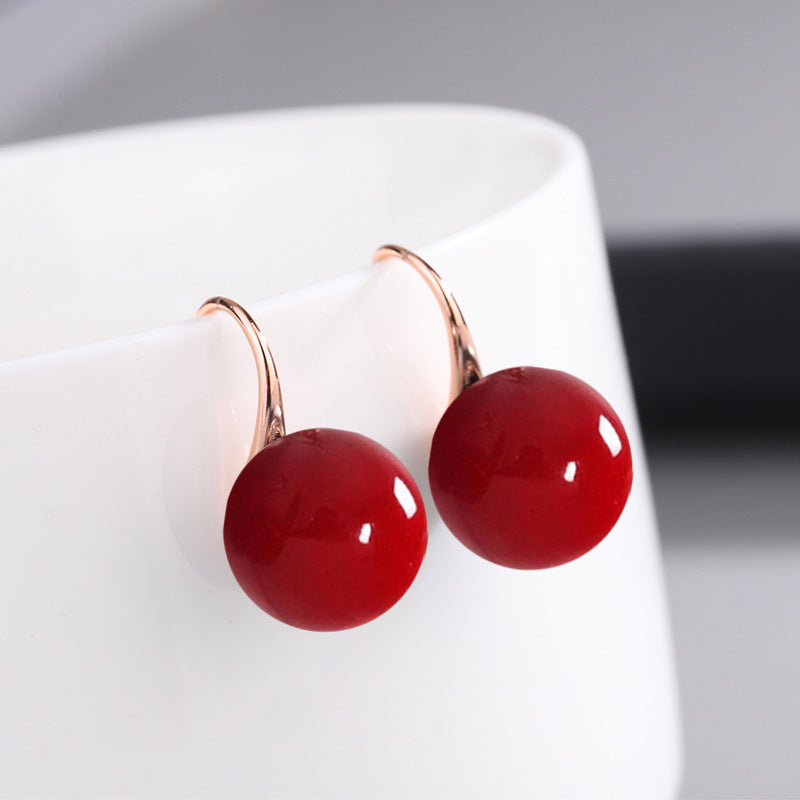 Women's Red Round Beads Imitation White Pearl High Heels Earrings