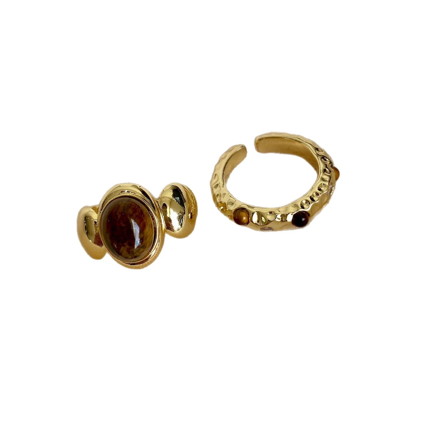 Vintage Gold Tigereye Light Luxury High Sense Opening Design Index Rings