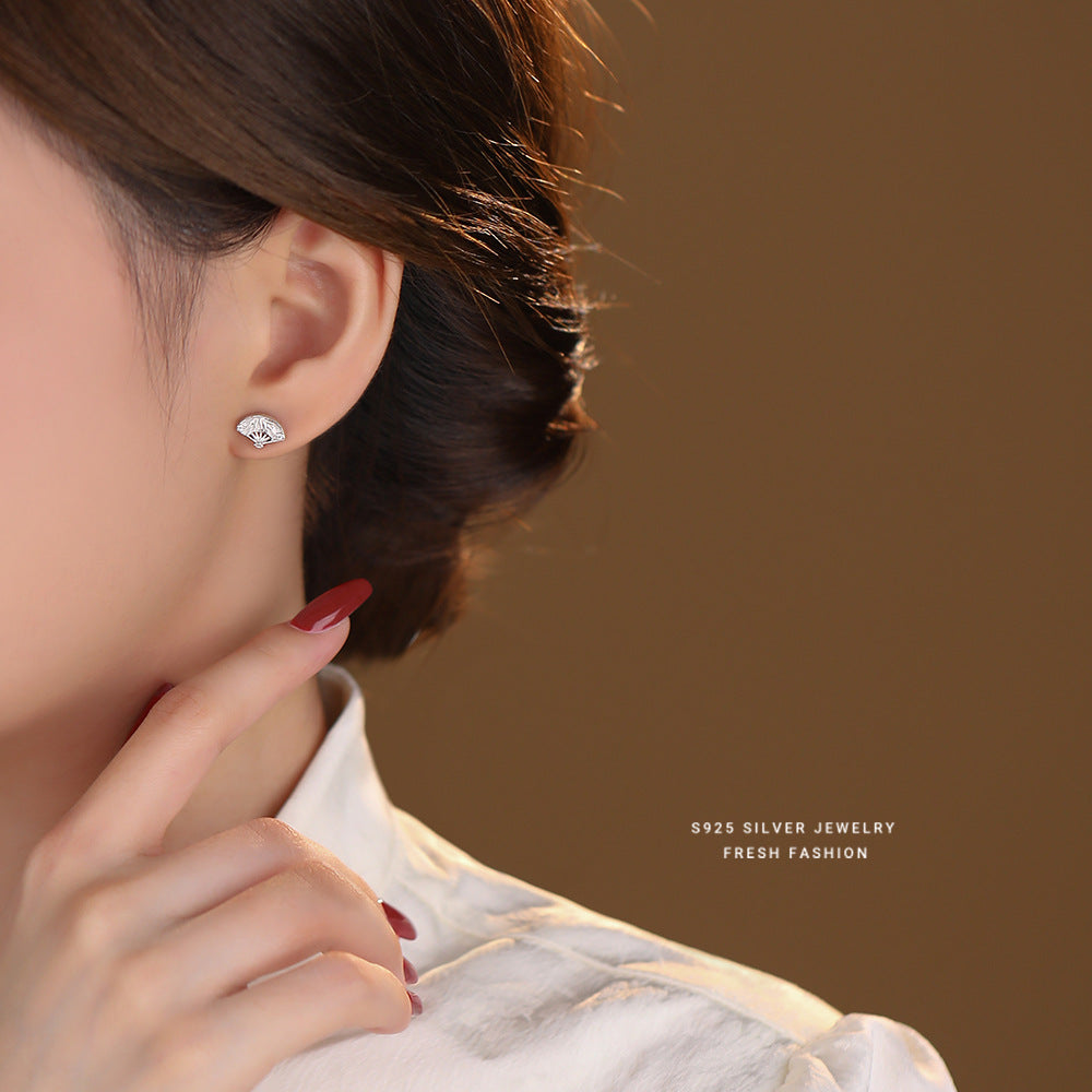 Women's Sier Pipa Fan Chinese Style Fashion Elegant Ethnic Earrings