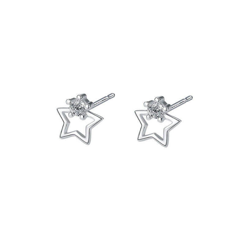 Sterling Sier Simple Star Moon Female Creative Earrings