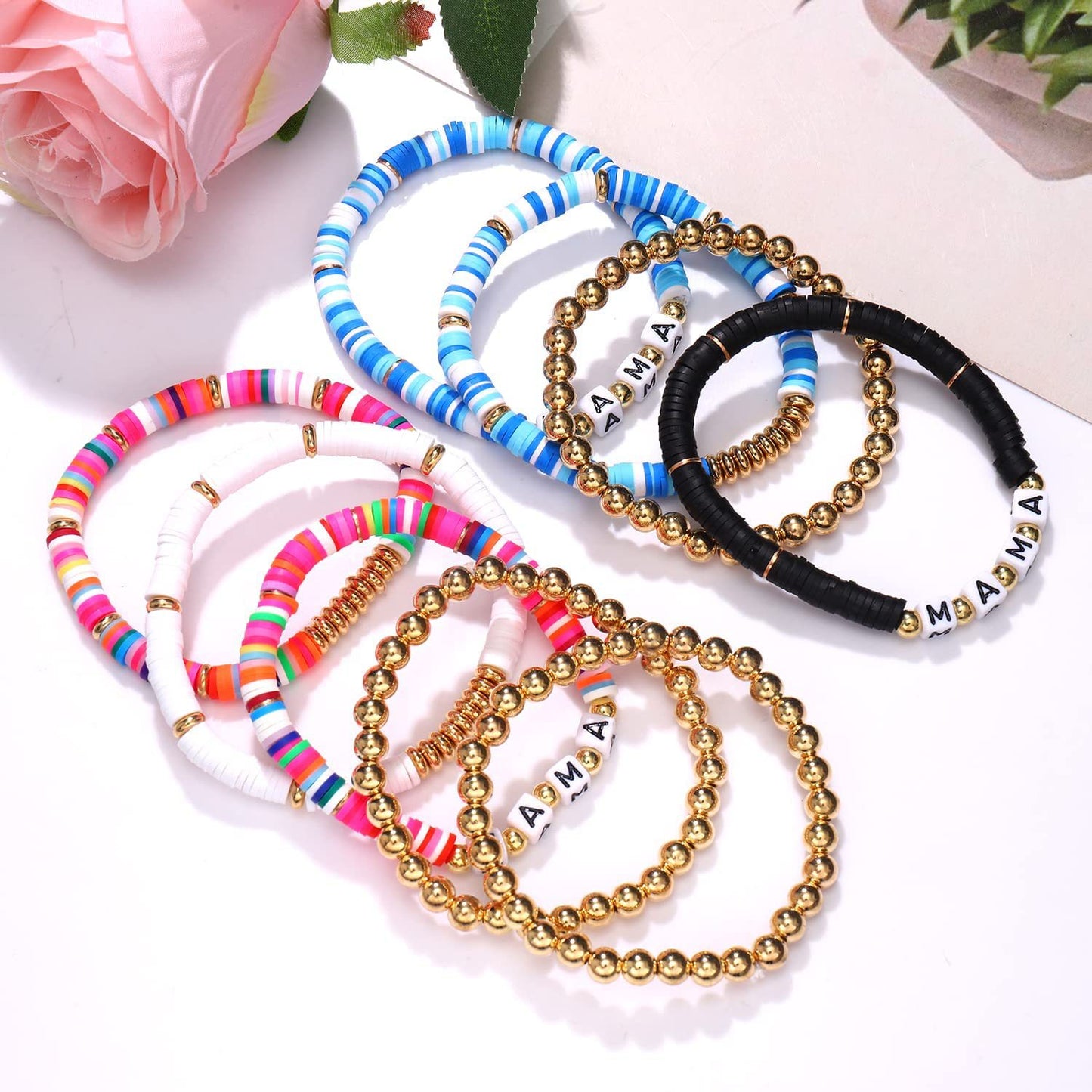 Clay Beaded Stretch Suit Polymer Letter Bracelets