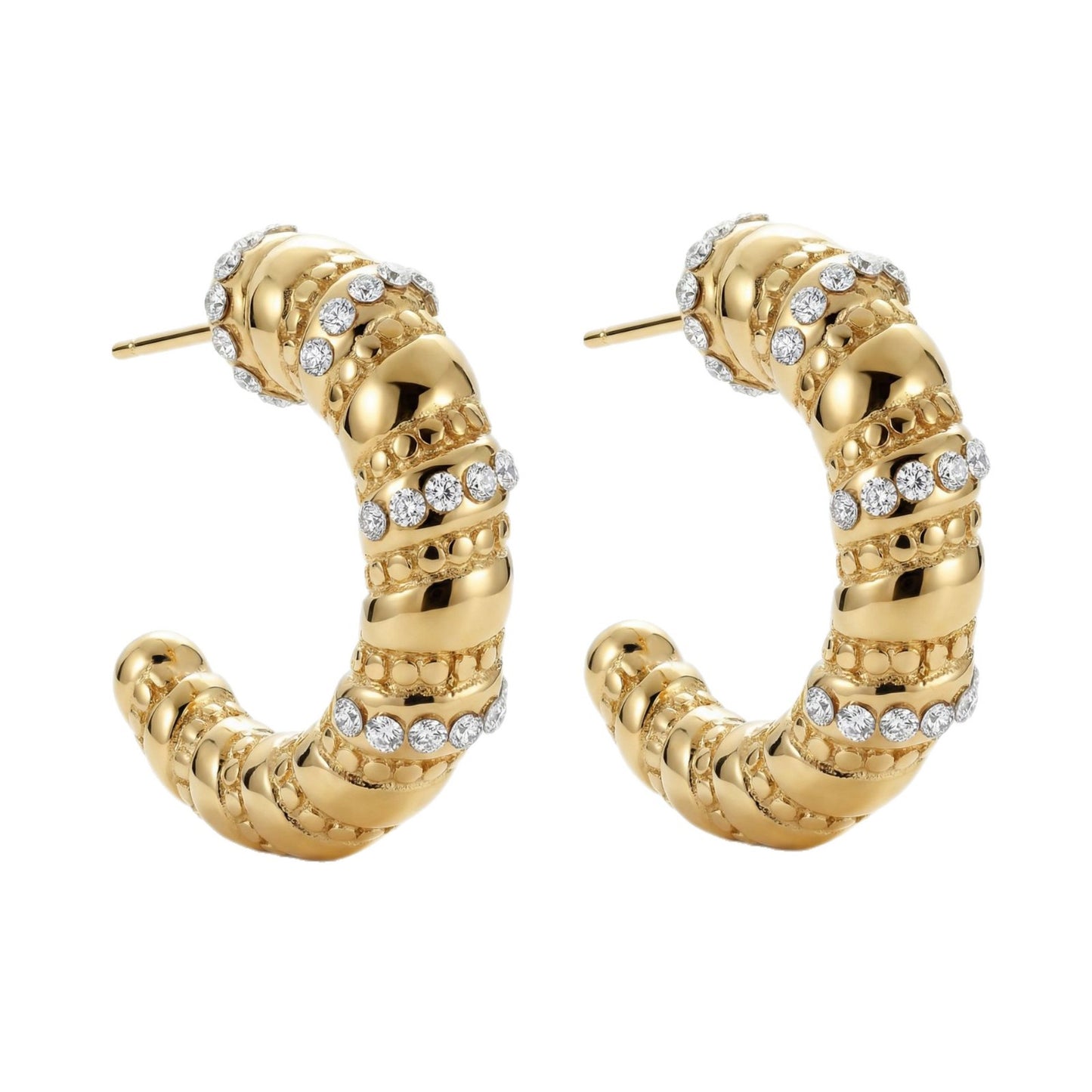 Gold-plated Stainless Steel Type Twist Pattern Rhinestone Stud Earrings