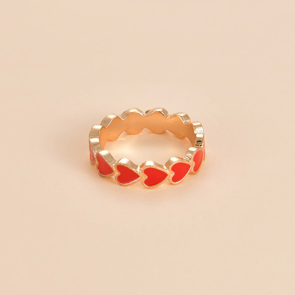 Women's Oil Dripping Love Lace Simple Heart-shaped Rings