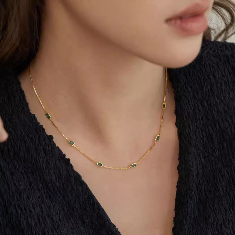 Square Diamond Sier Advanced Mild Luxury Retro Graceful Clavicle Necklace