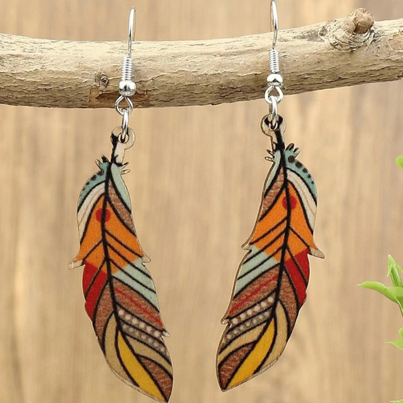 Semicircle Feather Popular Long Bead Chain Tassel Ethnic Rings