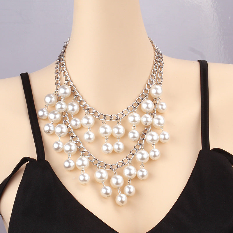 Women's Graceful Fashionable Pearl Tassel Exaggerating Collarbone Necklaces