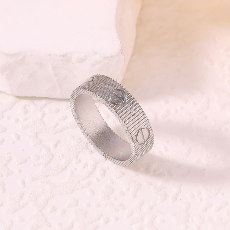 Women's & Men's Screw For Couple Simple Gear Pattern Stainless Rings