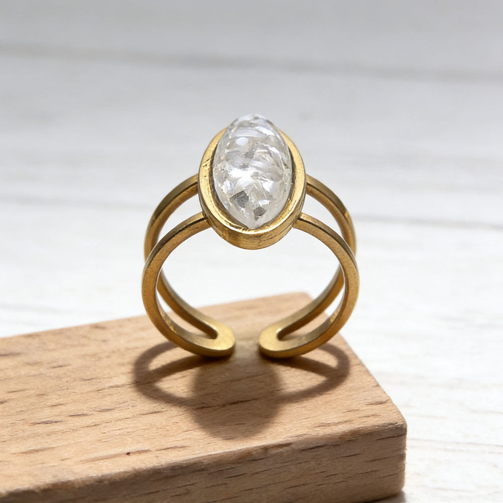 Stainless Steel Oval Resin Female Personality Retro High Rings