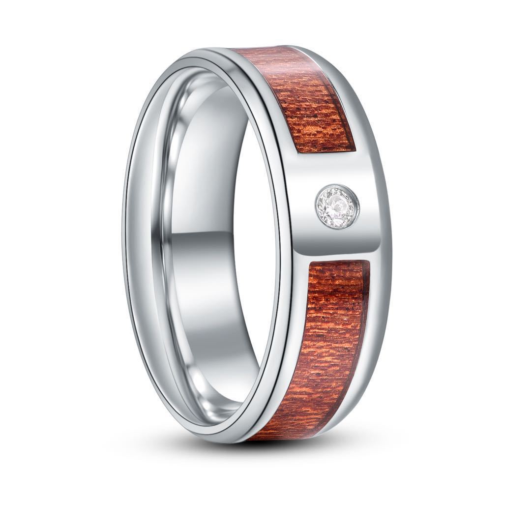 Men's Fashion Simple Titanium Steel Half Sapele Wood Leather Can Be Rings