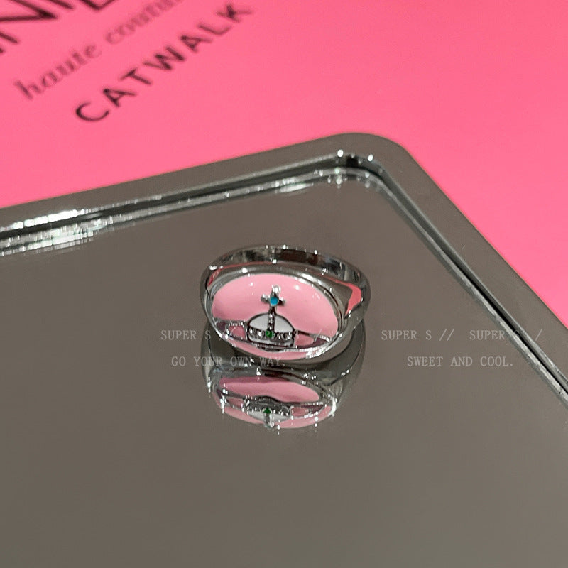 Pink Cute Strawberry Saturn Stylish Opening Rings